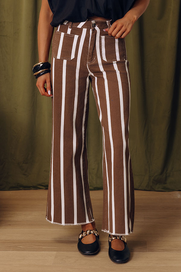 The Lindy High Waist Stripe Wide Leg Jeans in Chocolate