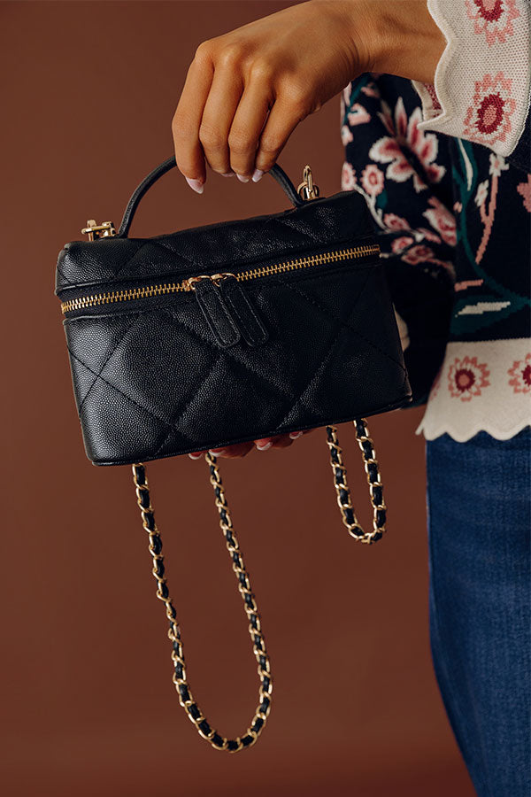 Snow Faux Leather Quilted Crossbody in Black Image - 1