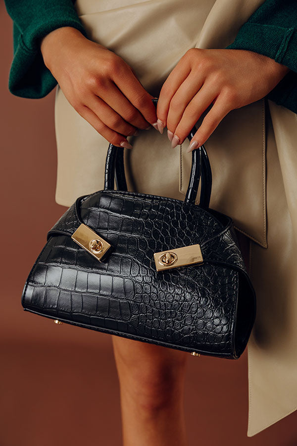 Fable Faux Leather Crocodile Embossed Purse in Black Image - 1