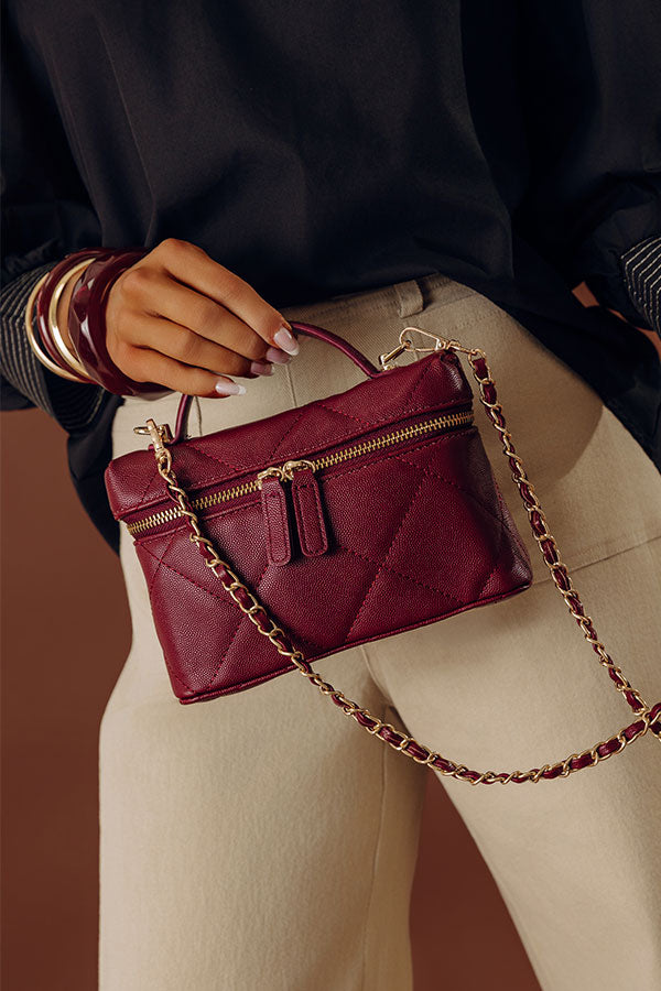 Snow Faux Leather Quilted Crossbody in Wine Image - 2
