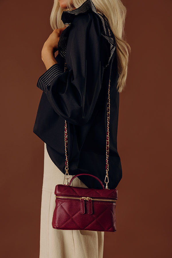 Snow Faux Leather Quilted Crossbody in Wine Image - 1