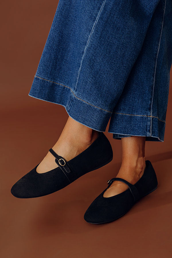 The Josie Faux Suede Flats in Black Image - 2