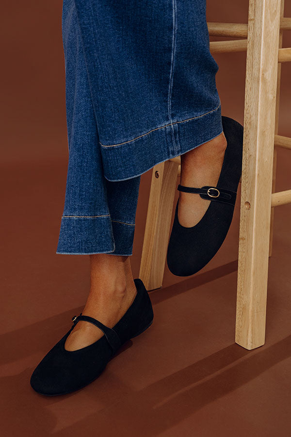 The Josie Faux Suede Flats in Black Image - 1