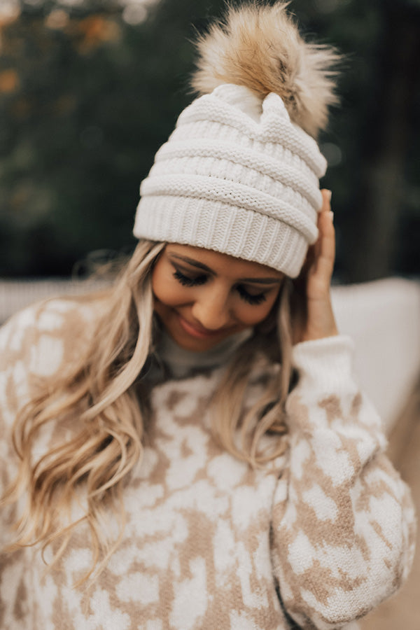 Beanie Beautiful with Faux Fur Pom in Ivory