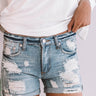 Serene Shores Midrise Distressed Cuff Shorts in Medium Wash Image - 1