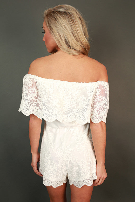 White lace outlet off shoulder romper