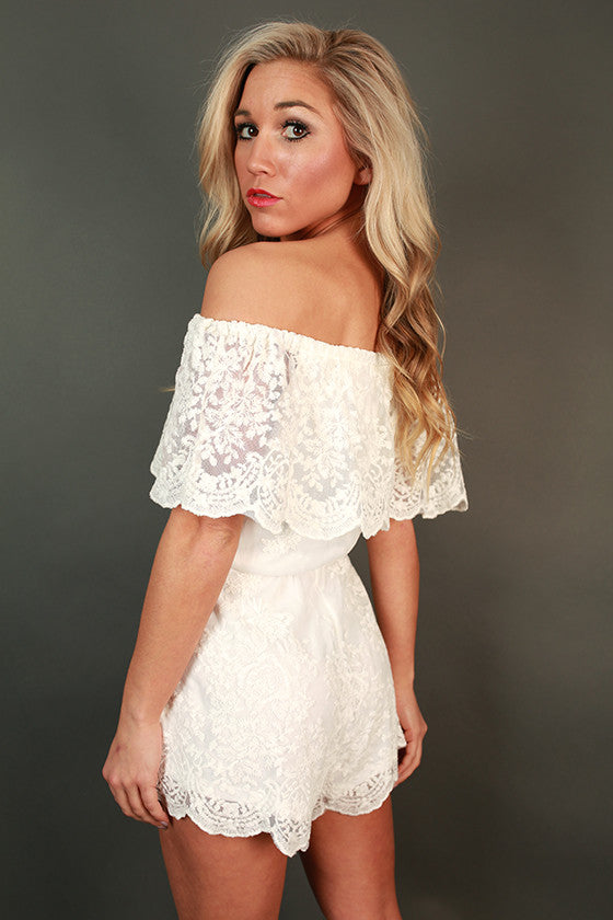 White lace off outlet shoulder romper