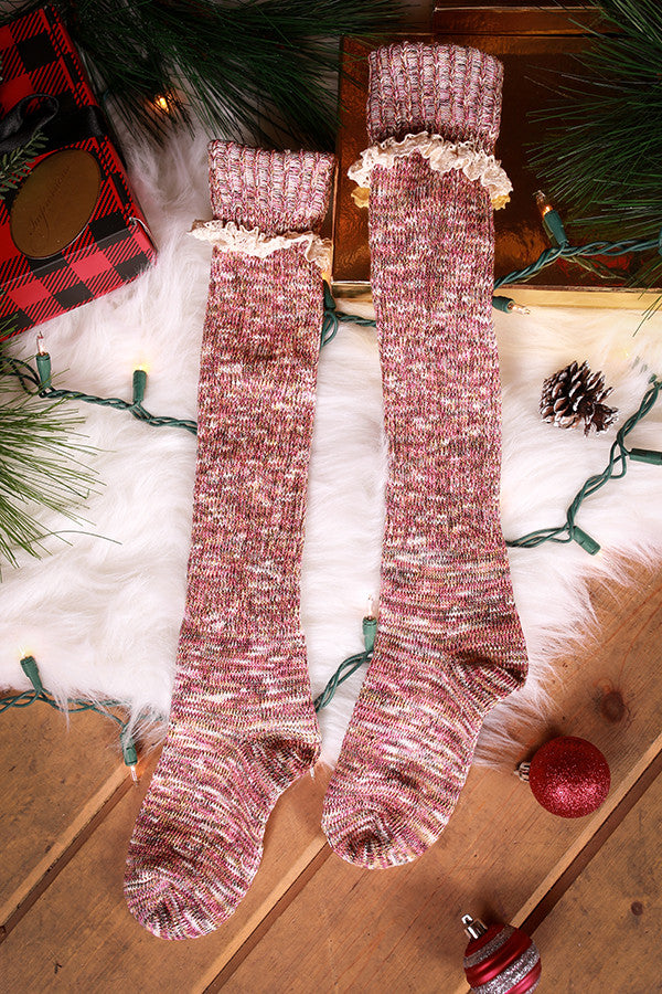 Holiday Hottie Over The Knee Socks in Wine Multi