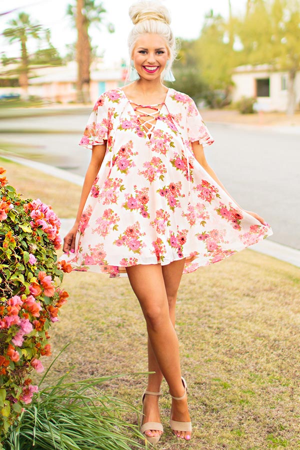 The Gemma Lace Up Tunic Dress In Patio Pretty Chiffon The Gemma Lace Up Tunic Dress In Patio Pretty Chiffon