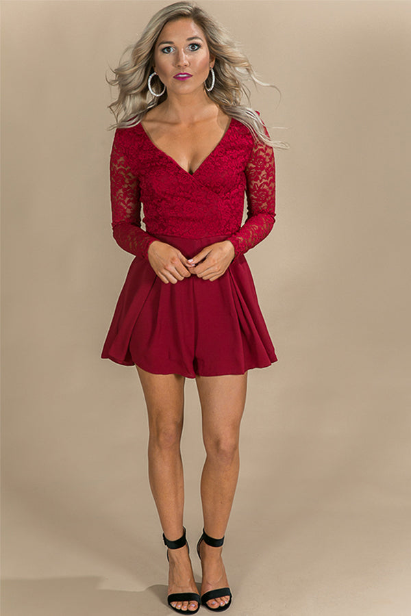 It's Fate Lace Romper in Crimson