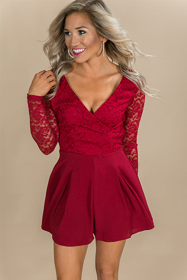 It's Fate Lace Romper in Crimson