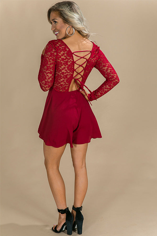 It's Fate Lace Romper in Crimson