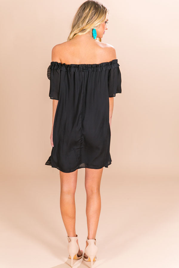black off the shoulder shift dress Women's Black Slinky Contrast Off The Shoulder Shift Dress