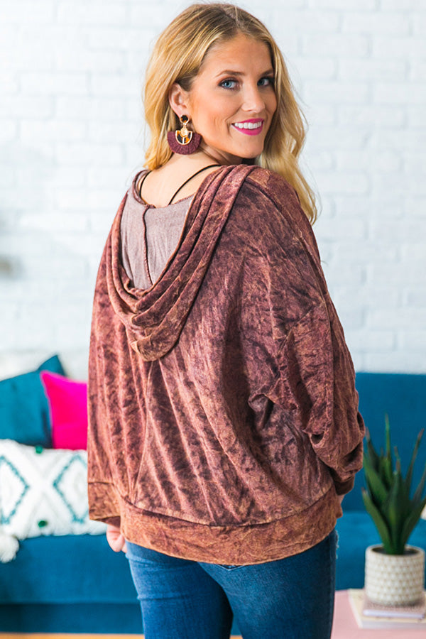 Lounging Luxe Velvet Hoodie in Chocolate