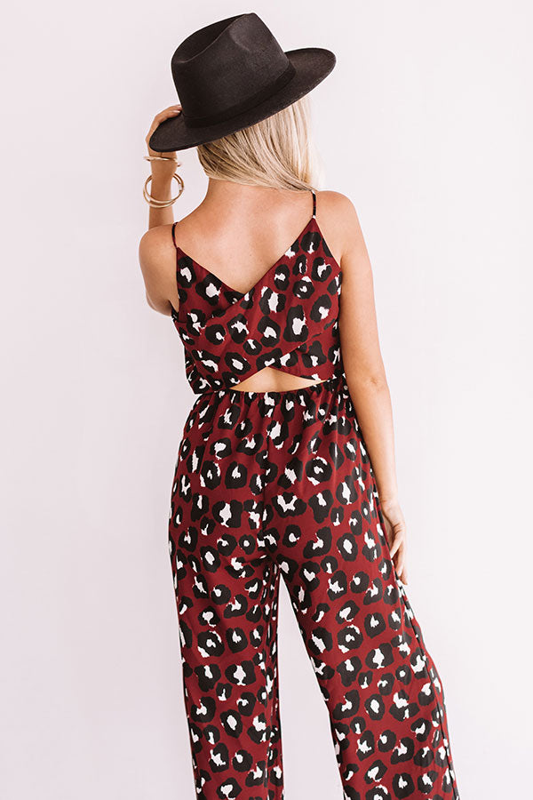 Love Notes Leopard Jumpsuit in Wine