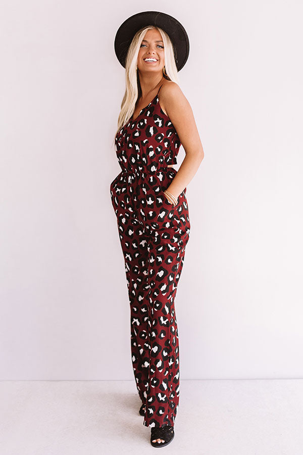 Love Notes Leopard Jumpsuit in Wine