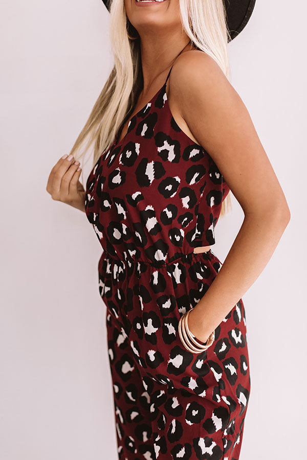 Love Notes Leopard Jumpsuit in Wine