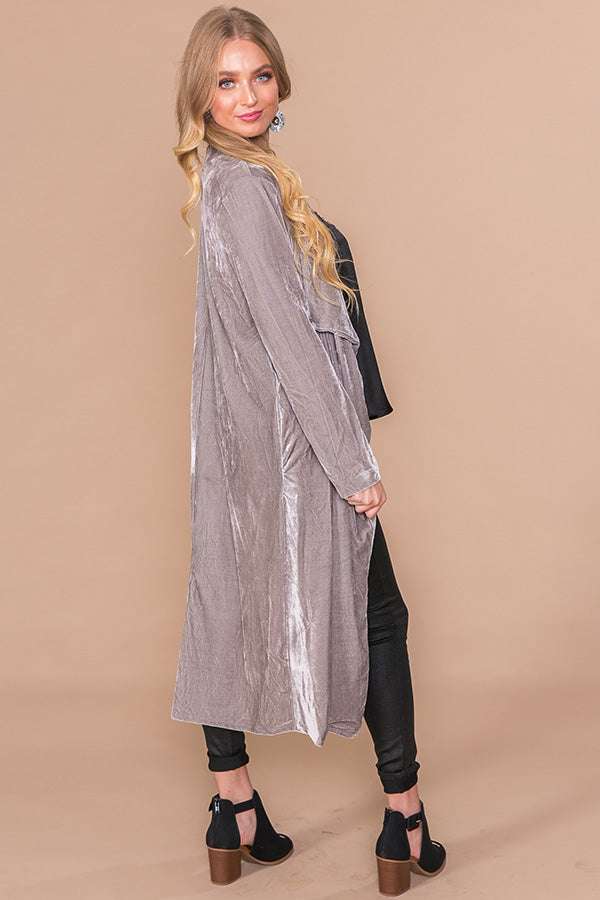 Fly Away With Me Velvet Cardigan in Grey