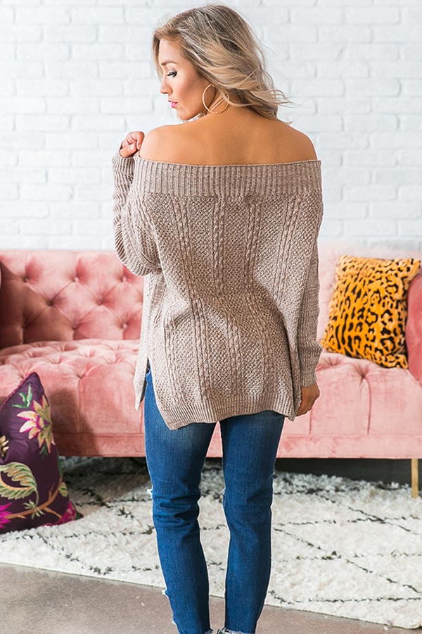 Cuddle Up Buttercup Off Shoulder Sweater in Dusty Purple