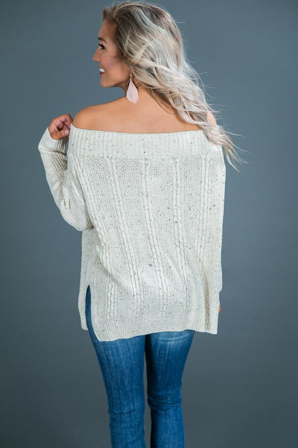 Cuddle Up Buttercup Off Shoulder Sweater in Cream