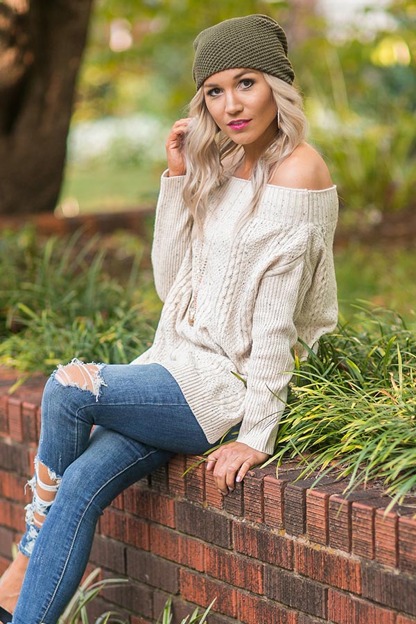 Cuddle Up Buttercup Off Shoulder Sweater in Cream