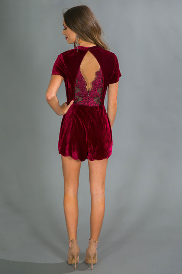 Red Wine Divine Velvet Romper