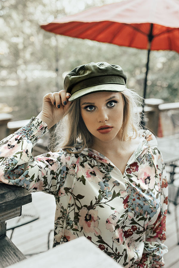 Upper East Side Velvet Cabbie Hat in Army Green