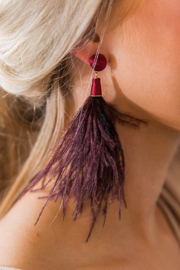 Cocktail Please Feather Earrings In Wine