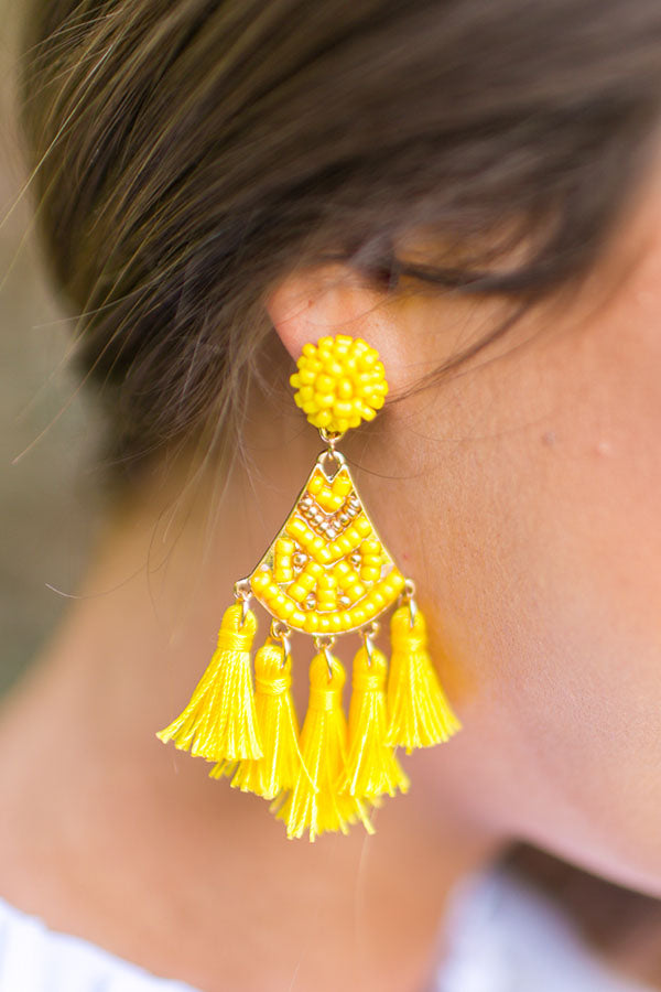 Social Butterfly Tassel Earrings in Yellow
