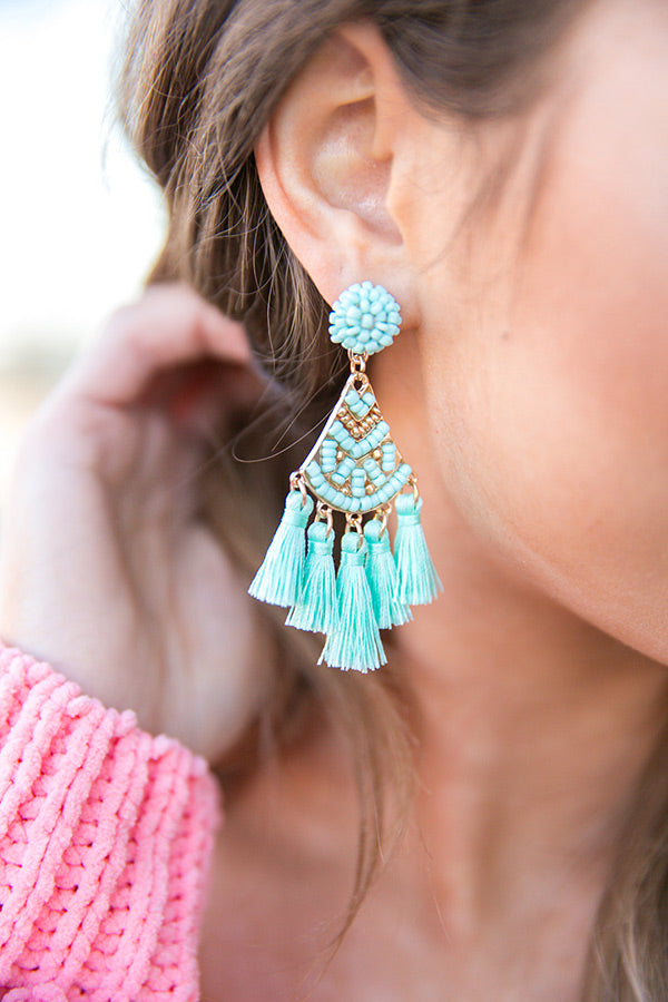 Social Butterfly Tassel Earrings in Mint