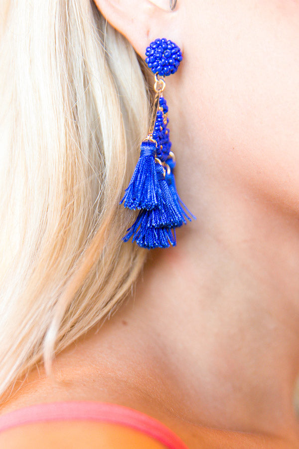 Social Butterfly Tassel Earrings in Royal Blue