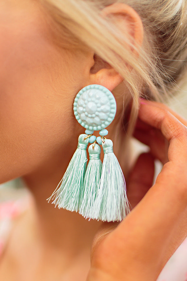 First Class Travels Tassel Earrings in Mint