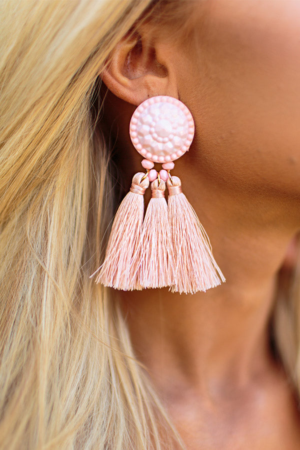 First Class Travels Tassel Earrings in Pink
