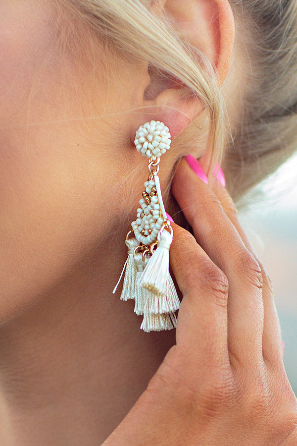 Social Butterfly Tassel Earrings in Ivory