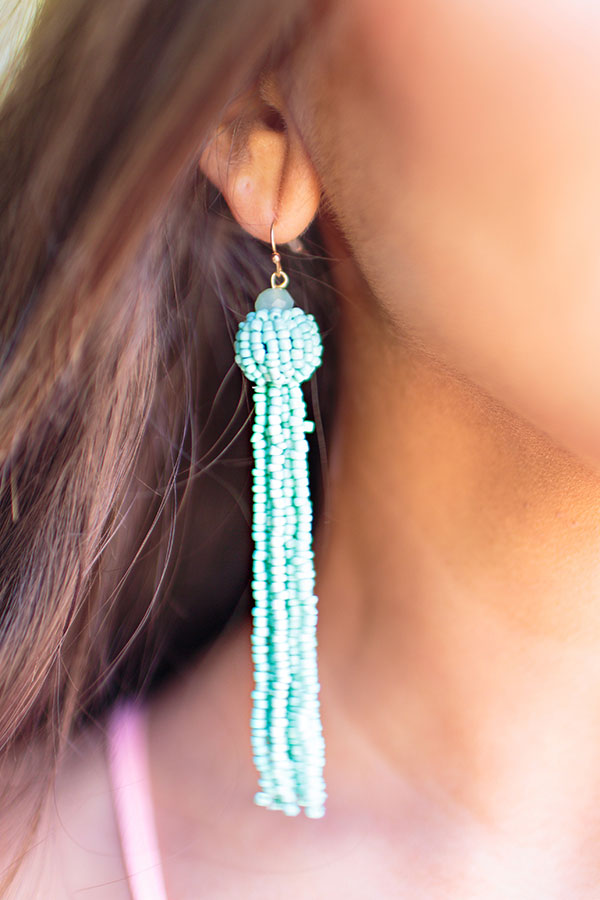 Pretty In Paradise Tassel Earrings in Mint