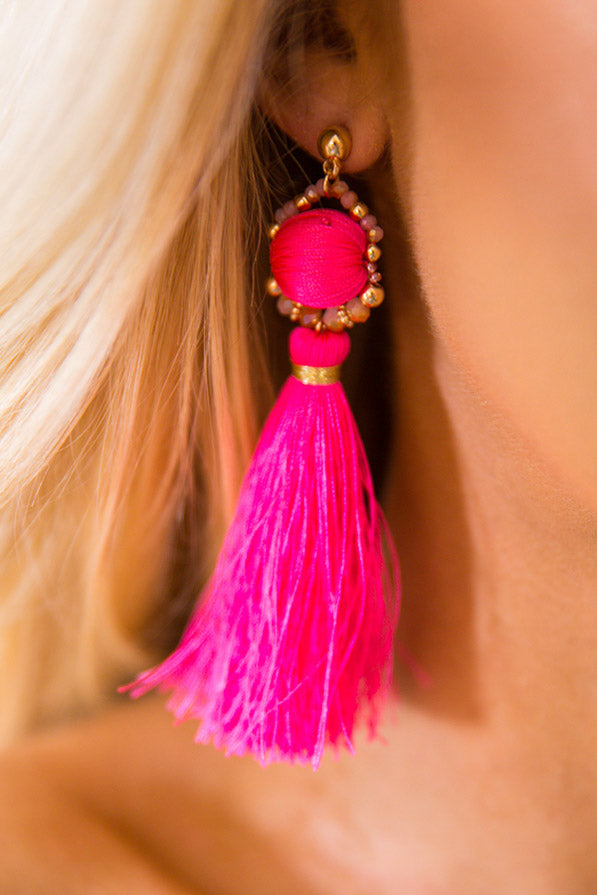 Havana Nights Hottie Tassel Earrings In Hot Pink