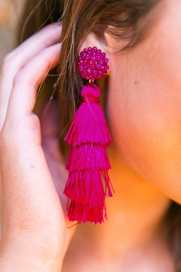 Bahama Beach Days Tassel Earrings In Sangria