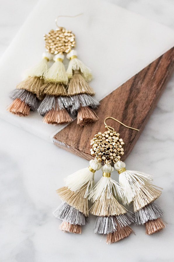 Feeling Chic Tassel Earrings in Cream