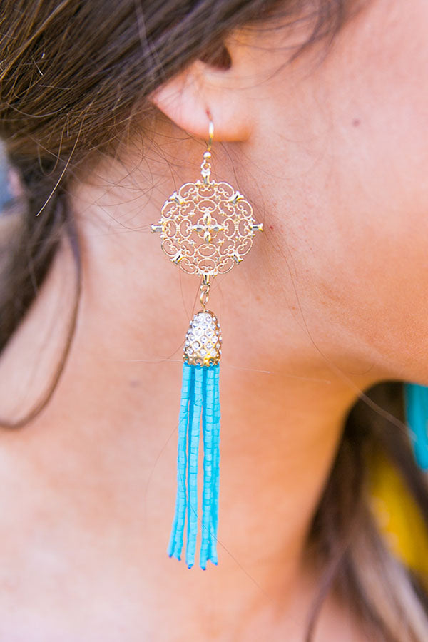 Champagne Nights Tassel Earrings in Turquoise