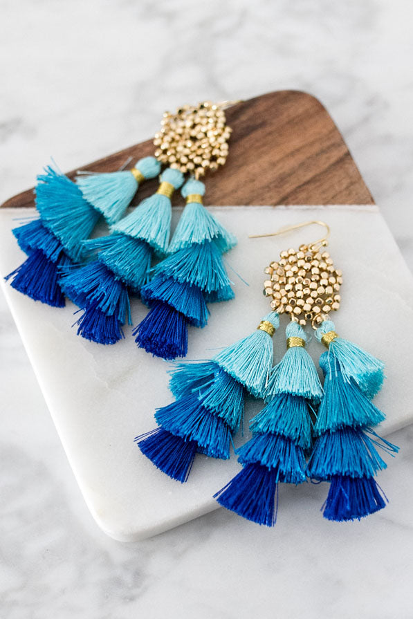 Feeling Chic Tassel Earrings in Blue