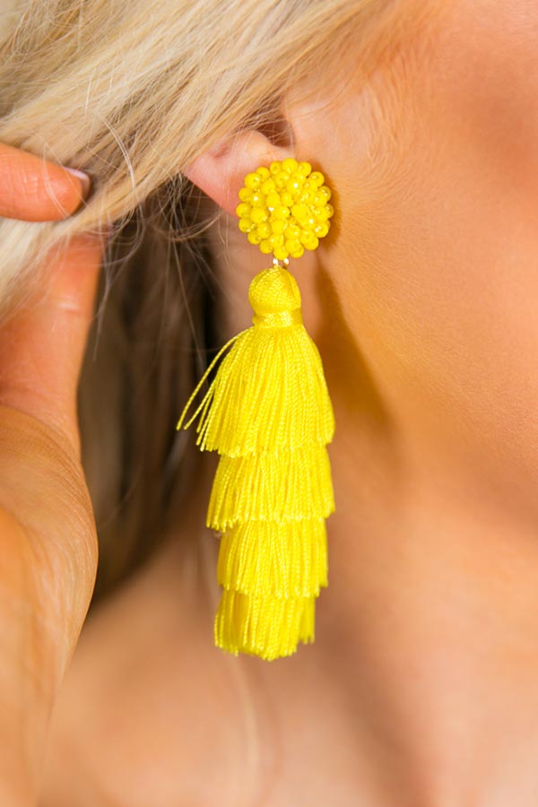 Bahama Beach Days Tassel Earrings In Yellow