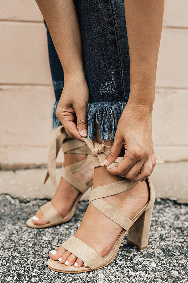 The Mia Faux Suede Lace Up Heel in Nude