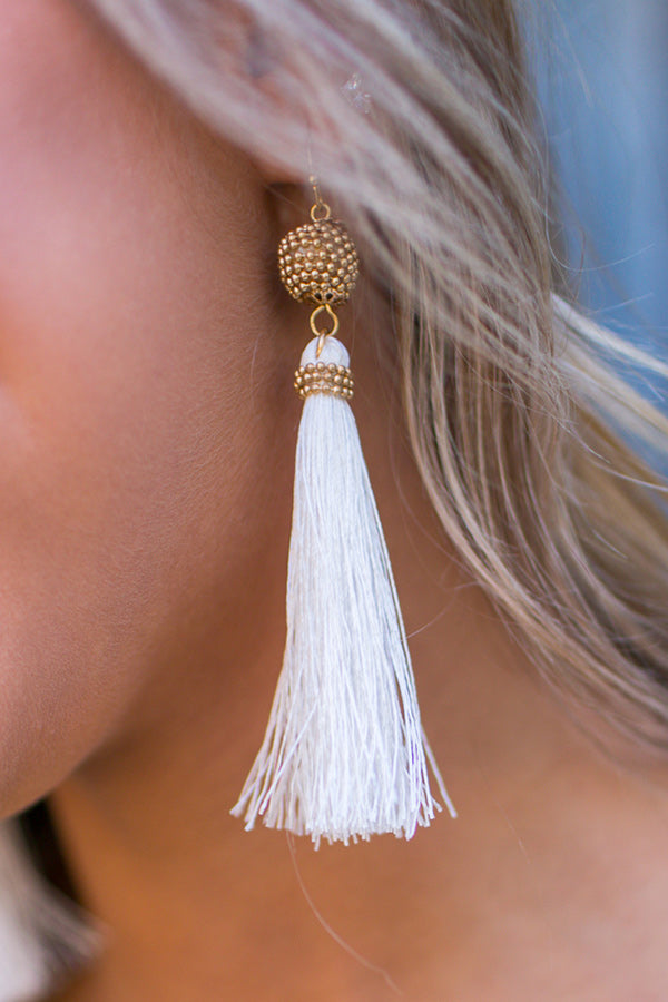 Effortlessly Lovely Tassel Earrings In White