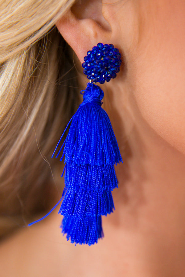 Bahama Beach Days Tassel Earrings In Royal Blue