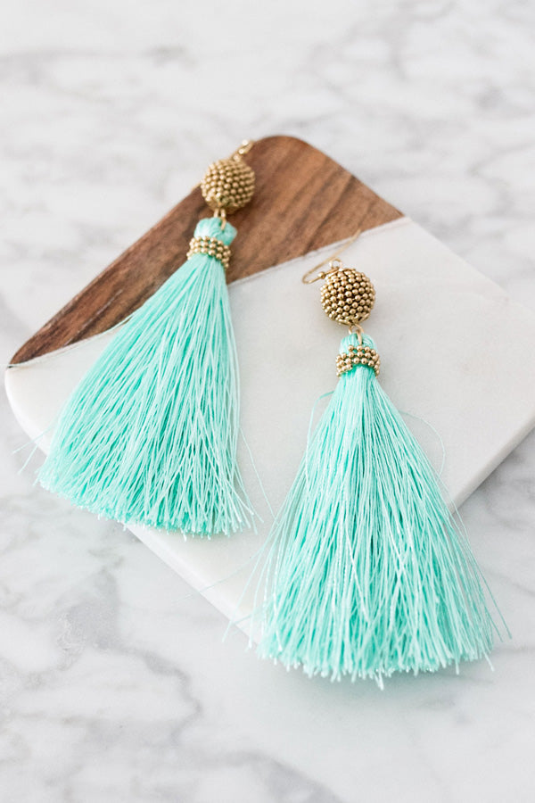 Effortlessly Lovely Tassel Earrings In Mint