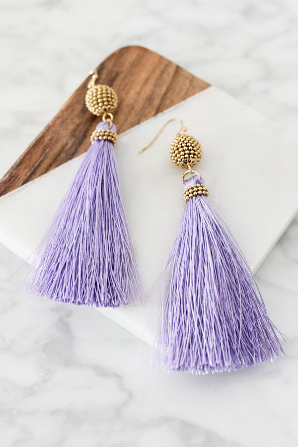 Effortlessly Lovely Tassel Earrings In Lavender