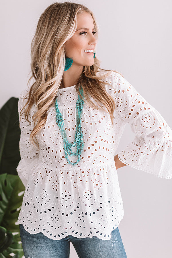 Apple Of My Eyelet Shift Top in White