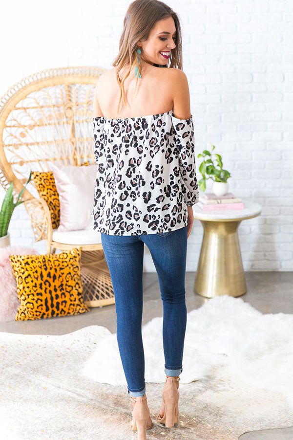 Such A Catch Leopard Off Shoulder Top in Ivory