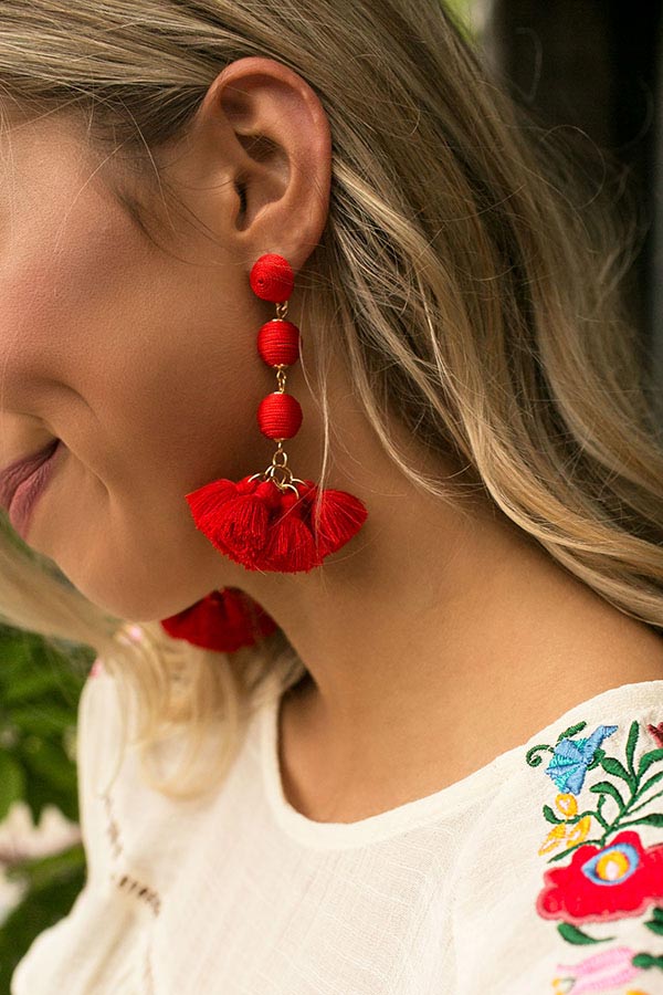 Dangle My Way Tassel Earrings In Red