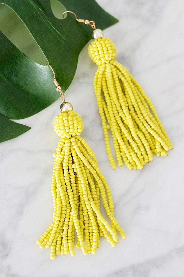 Beaded Beauty Tassel Earrings In Yellow